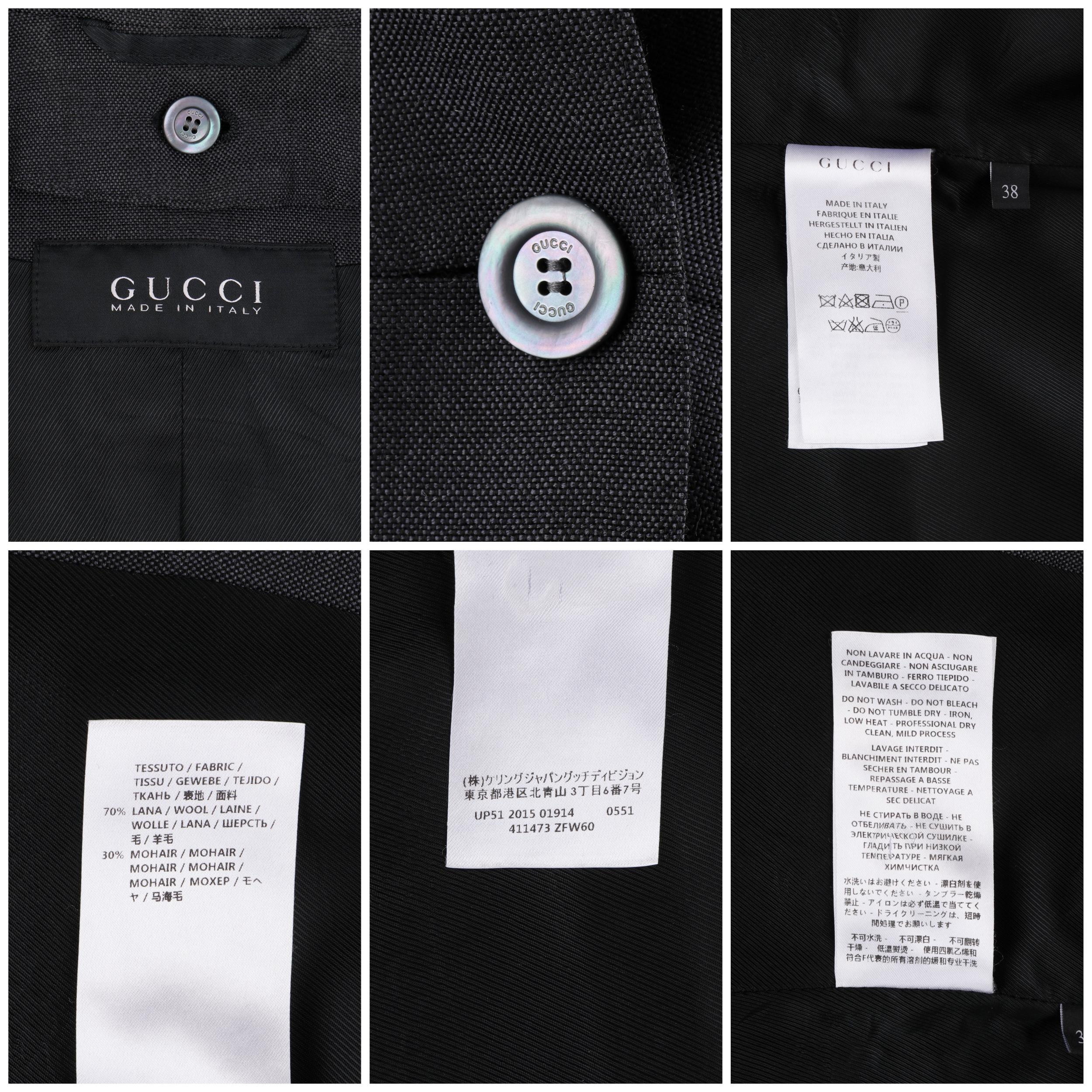GUCCI A/W 2015 Steel Blue Single Button Closure Detachable Lapel Blazer Jacket  For Sale 2