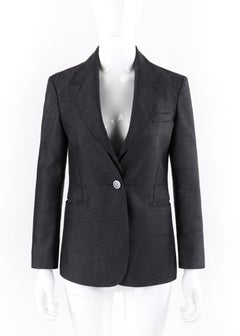 GUCCI A/W 2015 Steel Blue Single Button Closure Detachable Lapel Blazer Jacket