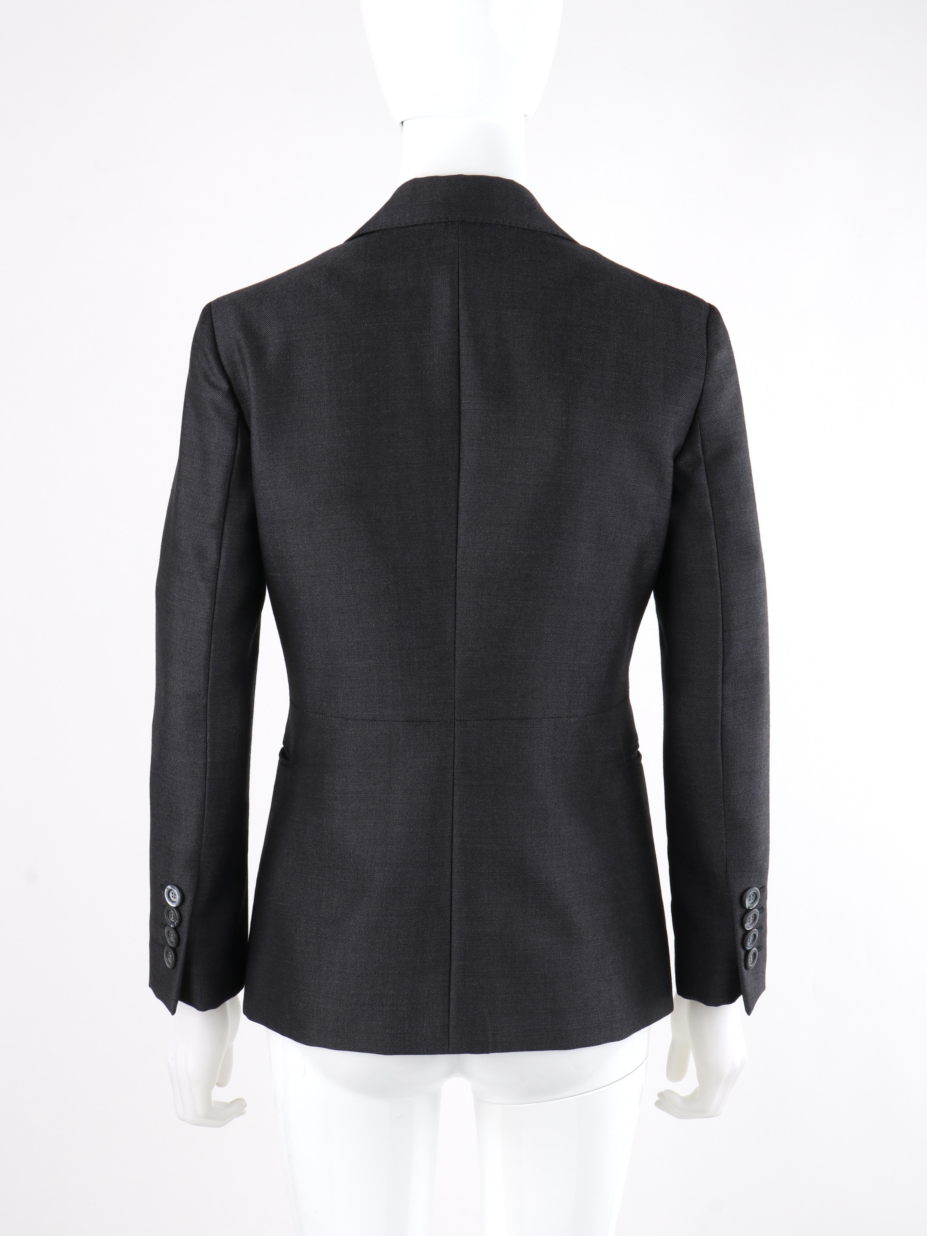 GUCCI H/W 2015 Stahlblaue Blazerjacke mit abnehmbarem Revers und einzelnem Knopfverschluss  Damen im Angebot