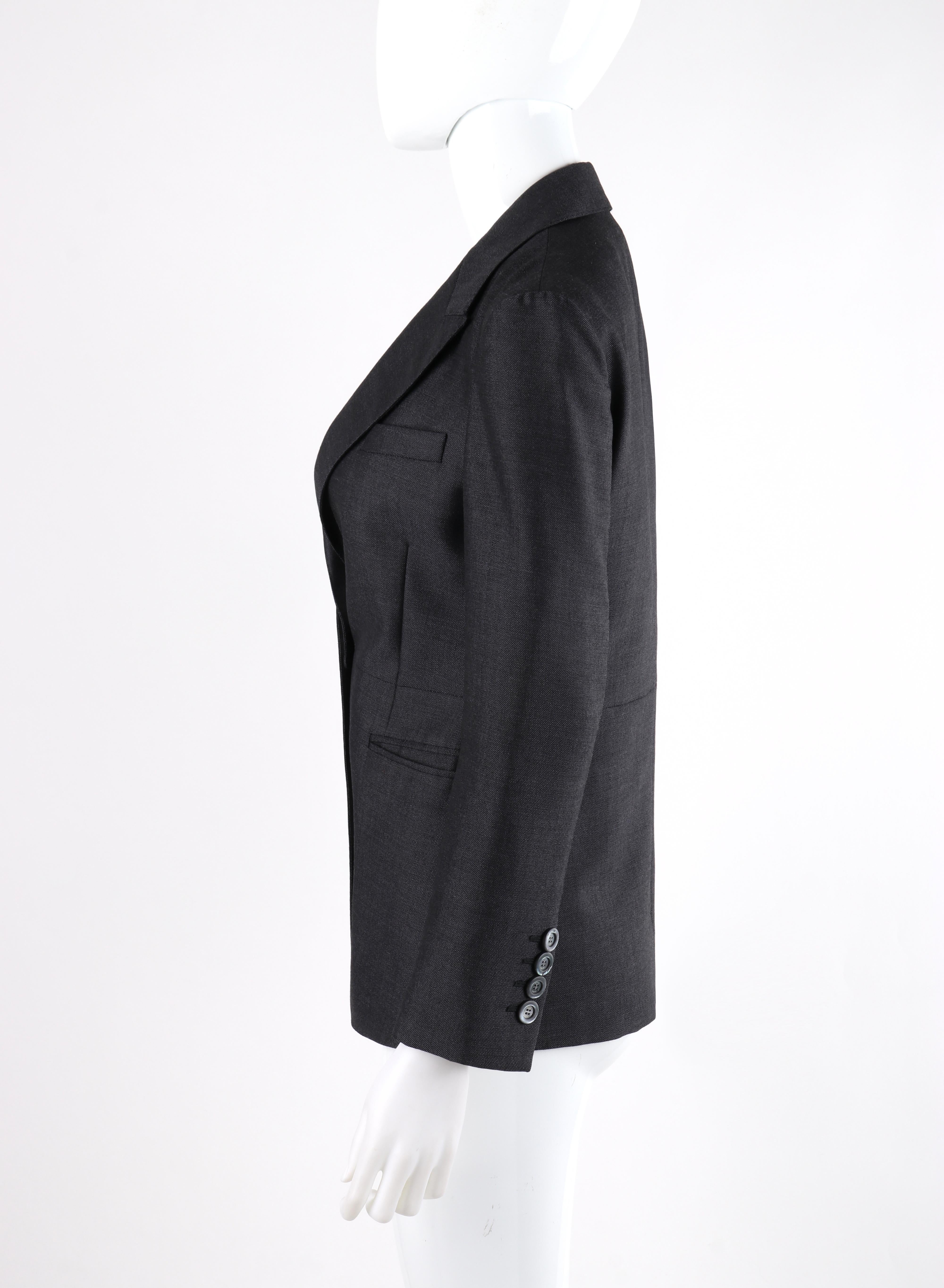 Black GUCCI A/W 2015 Steel Blue Single Button Closure Detachable Lapel Blazer Jacket  For Sale