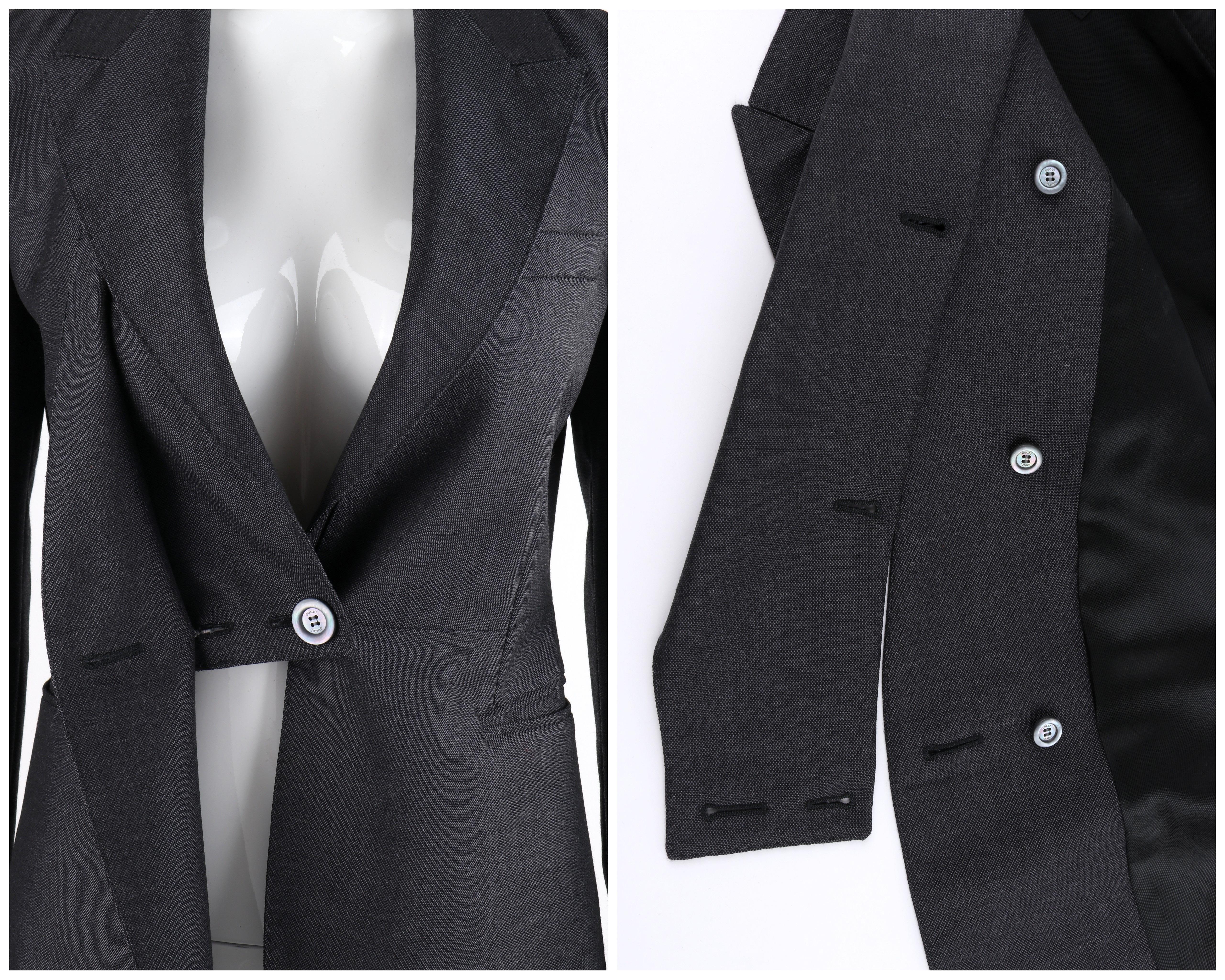Women's GUCCI A/W 2015 Steel Blue Single Button Closure Detachable Lapel Blazer Jacket  For Sale