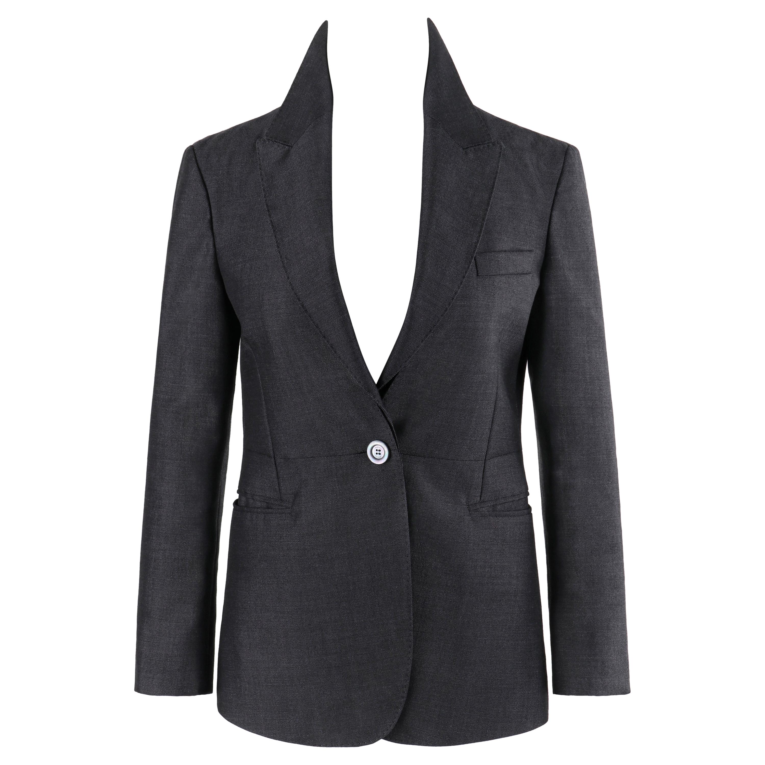 GUCCI A/W 2015 Steel Blue Single Button Closure Detachable Lapel Blazer Jacket  For Sale