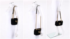 GUCCI A/W 2016 "GG Marmont Mini" Quilted Velvet Flap Top Chain Handle Purse