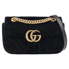 GUCCI A/W 2016 "GG Marmont Mini" Quilted Velvet Flap Top Chain Handle Purse 