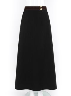 GUCCI A/W 2017 Black Brown Linen Leather Belt Metal "G" Buckle Maxi Skirt NWT