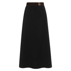 GUCCI A/W 2017 Black Brown Linen Leather Belt Metal "G" Buckle Maxi Skirt NWT