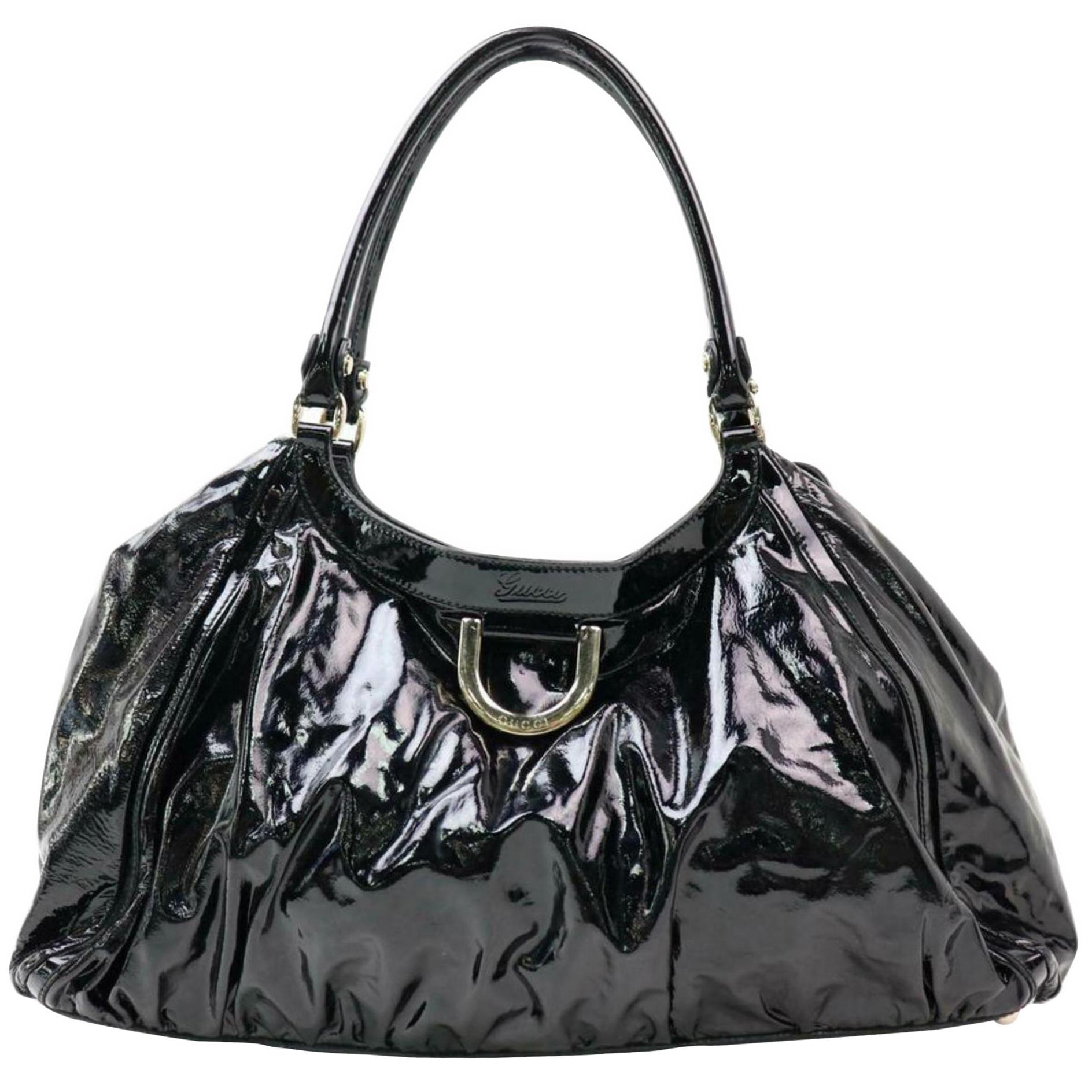 Gucci Abbey D-ring Hobo 870263 Black Patent Leather Satchel For Sale