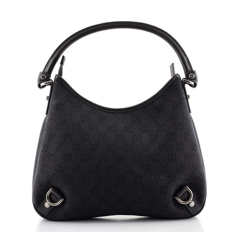 Gucci ABBEY D ring monogram GG & white leather hobo shoulder bag
