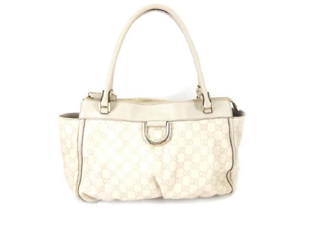 Gucci Abbey Hobo Guccissima Ring 223132 Ivory Leather and Gg Leather Shoulder Ba 2