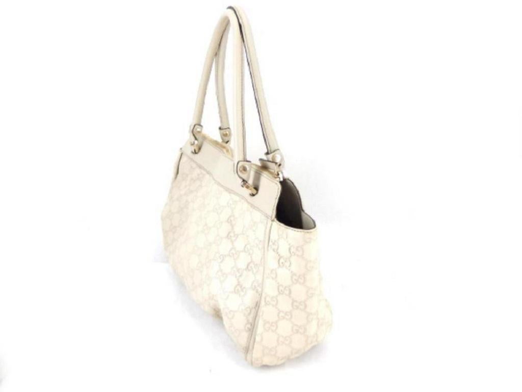 Gucci Abbey Hobo Guccissima Ring 223132 Ivory Leather and Gg Leather Shoulder Ba 3