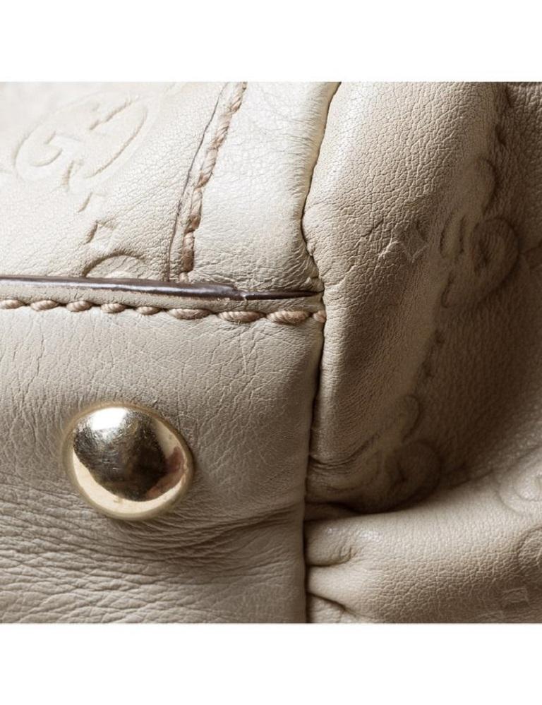 Women's Gucci Abbey Hobo Guccissima Ring 223132 Ivory Leather and Gg Leather Shoulder Ba