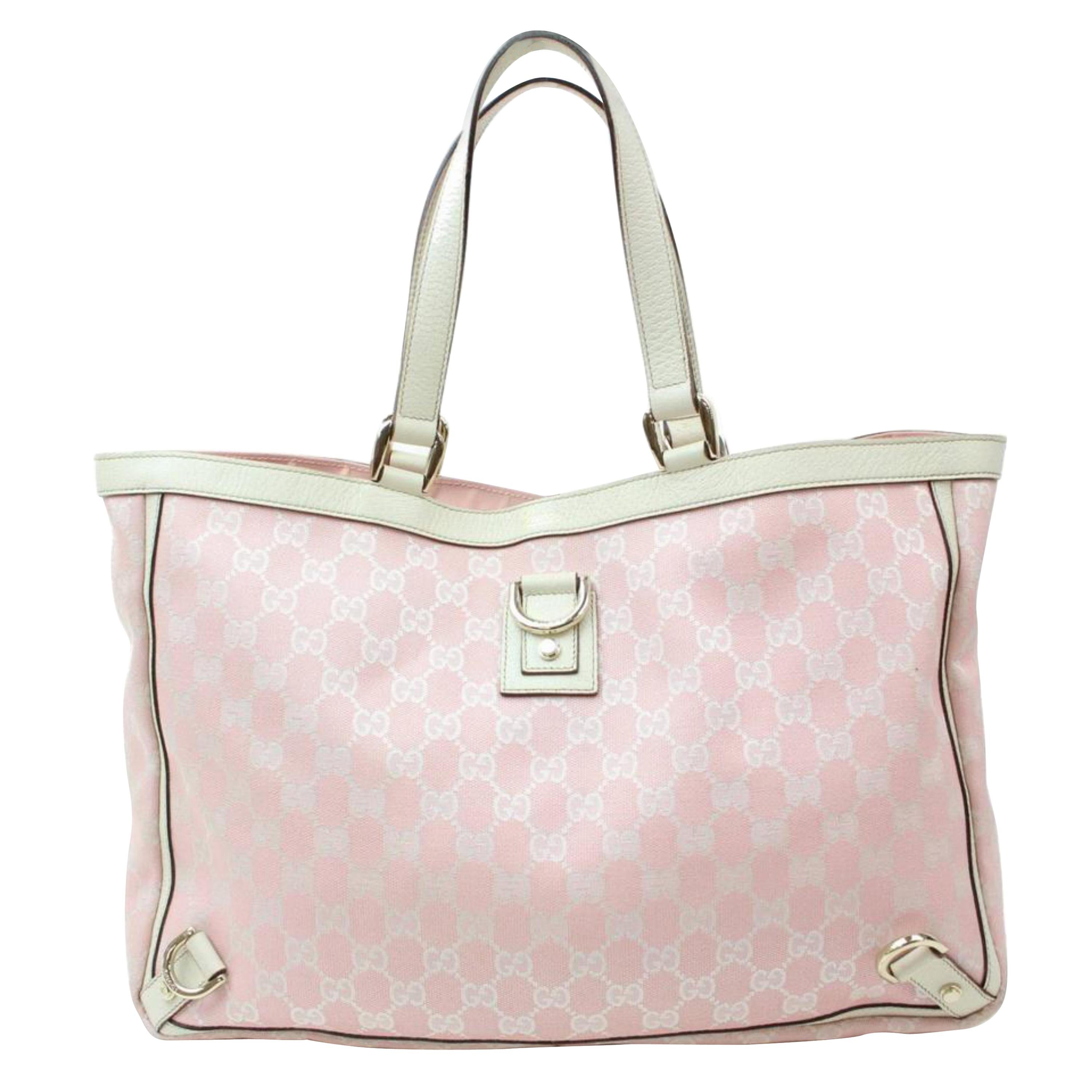 Gucci Abbey Monogram D-ring 868471 Pink Canvas Tote For Sale
