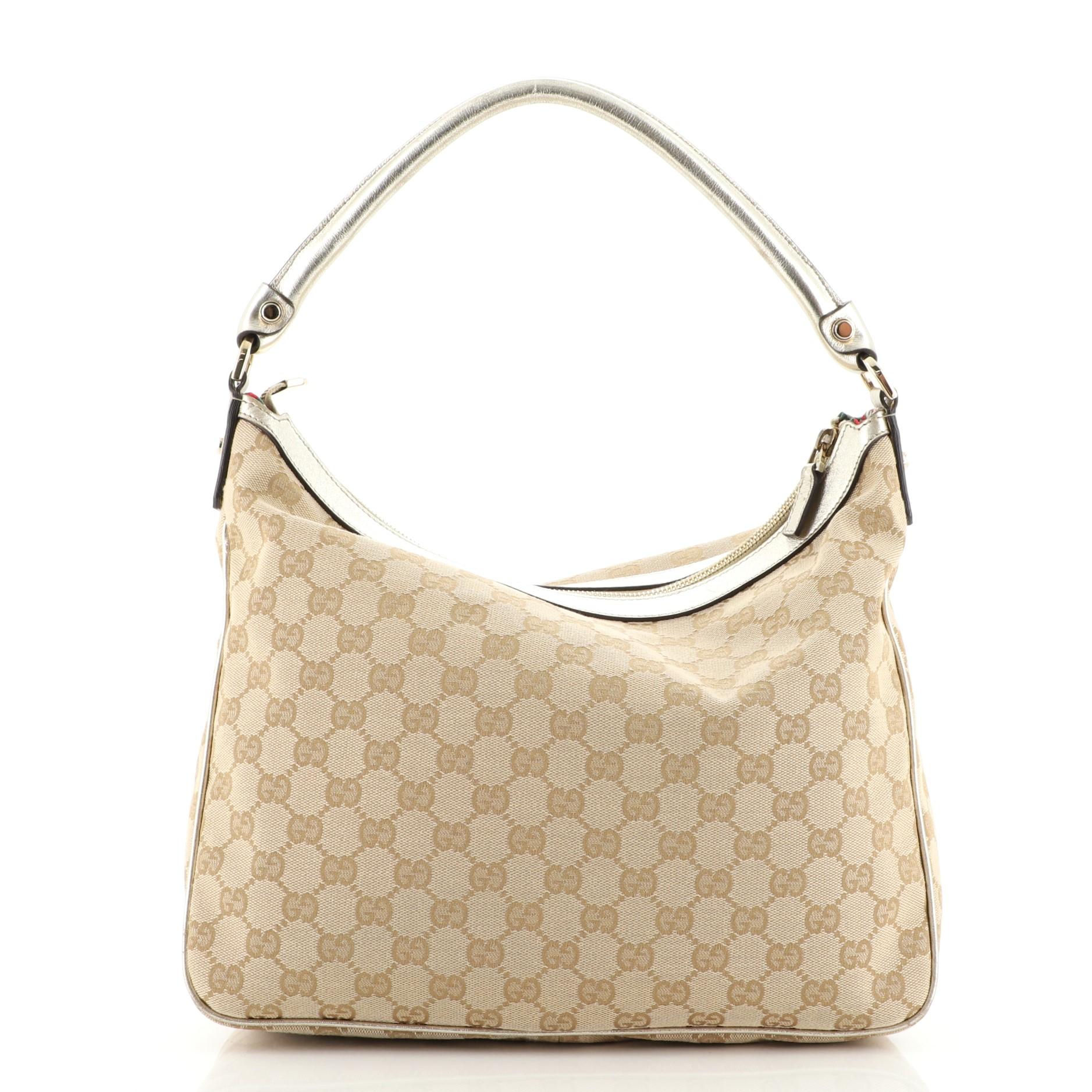 Beige Gucci Abbey Pocket Hobo GG Canvas Medium