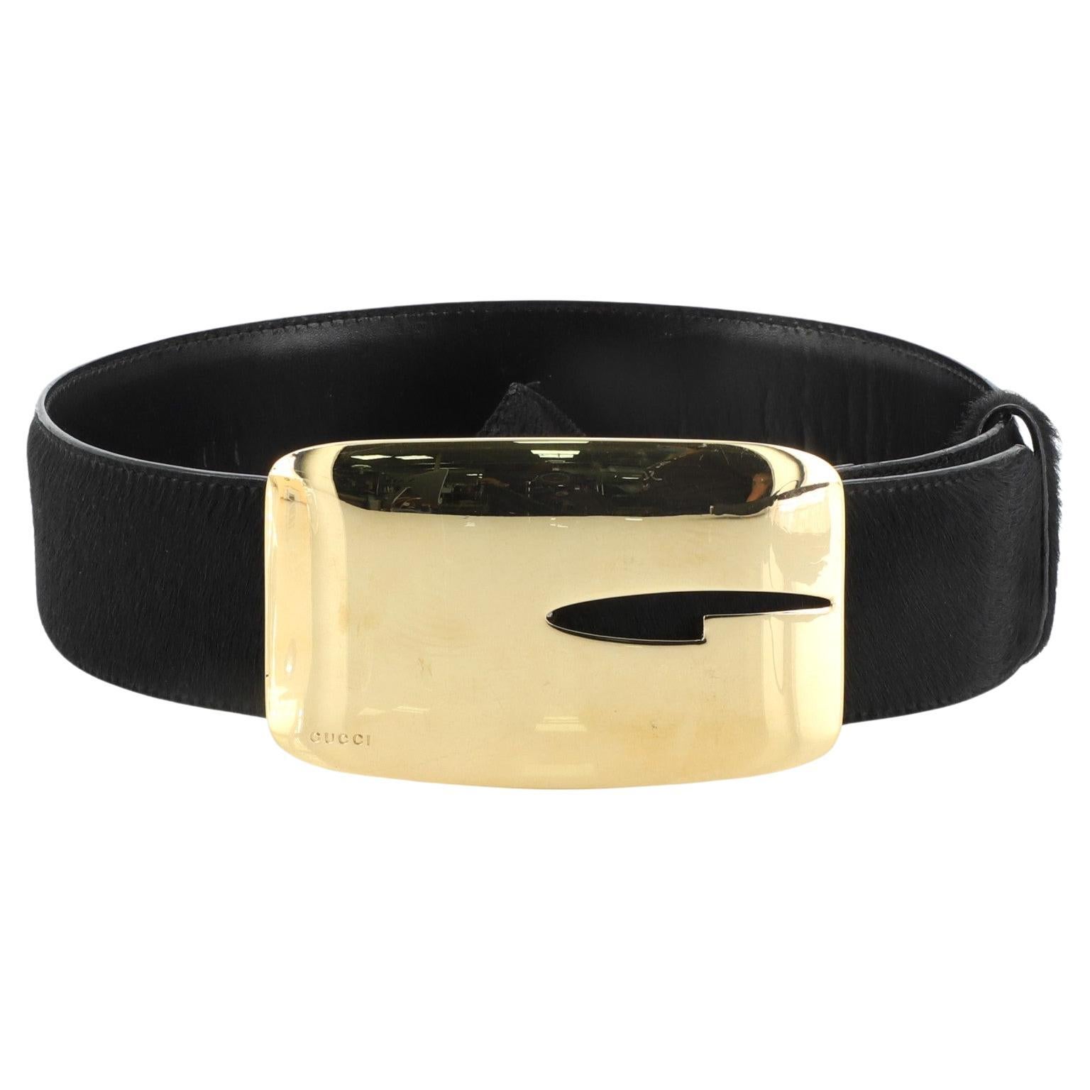 Gucci Abstract G Buckle Belt Pony Hair Wide Black