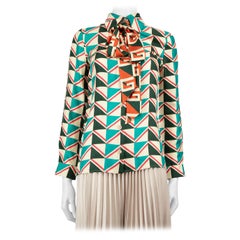 Gucci Abstract Print Silk Blouse with Neck Tie Size XS