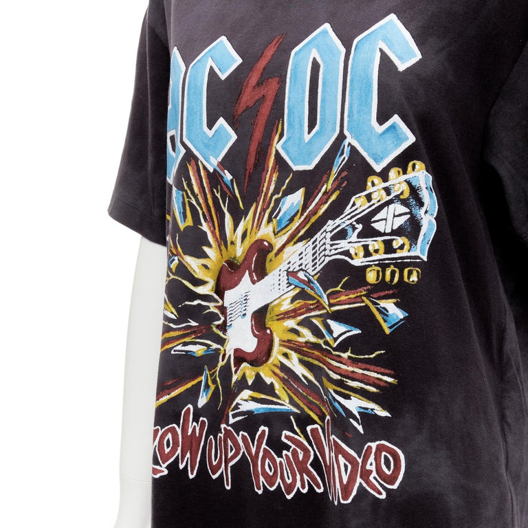 GUCCI ACDC Blow Your Video black washed distressed band tshirt S at 1stDibs