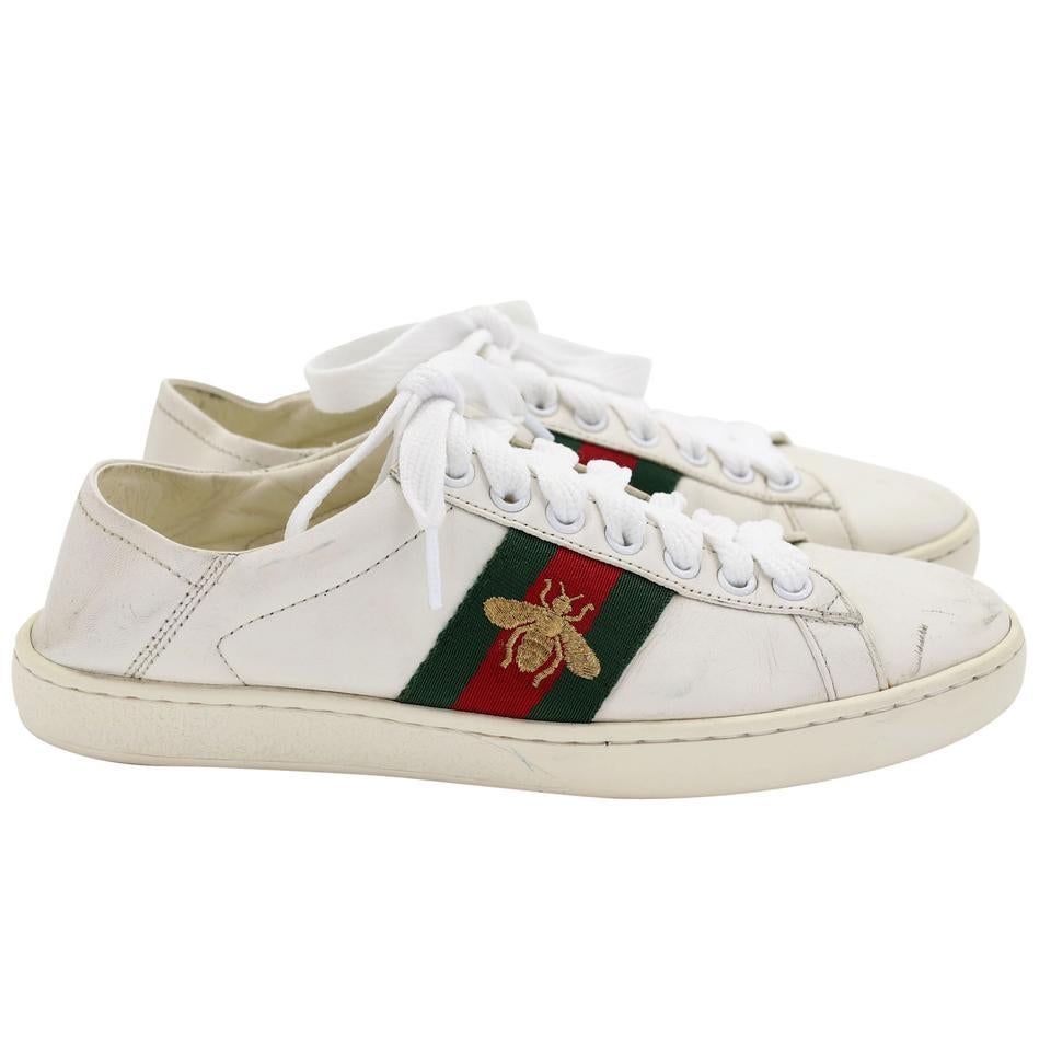 Beige Gucci Ace Bee 6 Embroidered Leather Low Top Sneakers GG-S0805P-0011 For Sale