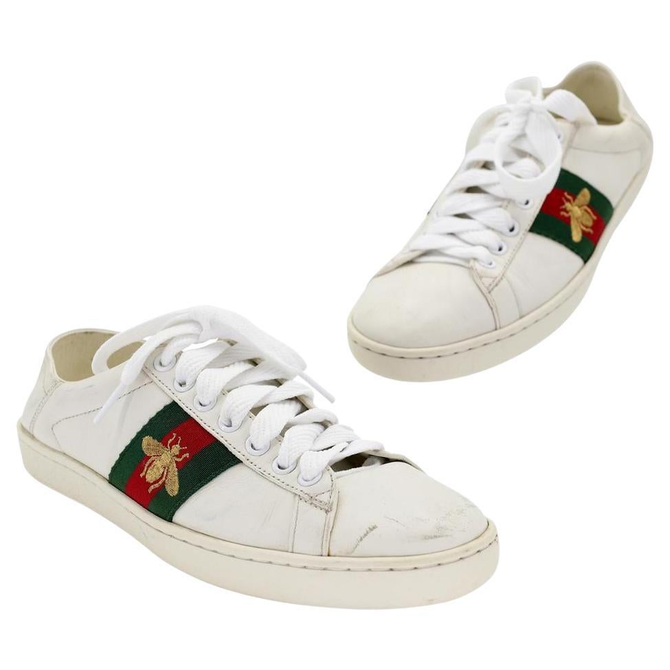 Gucci Ace Bee 6 Embroidered Leather Low Top Sneakers GG-S0805P-0011 For Sale