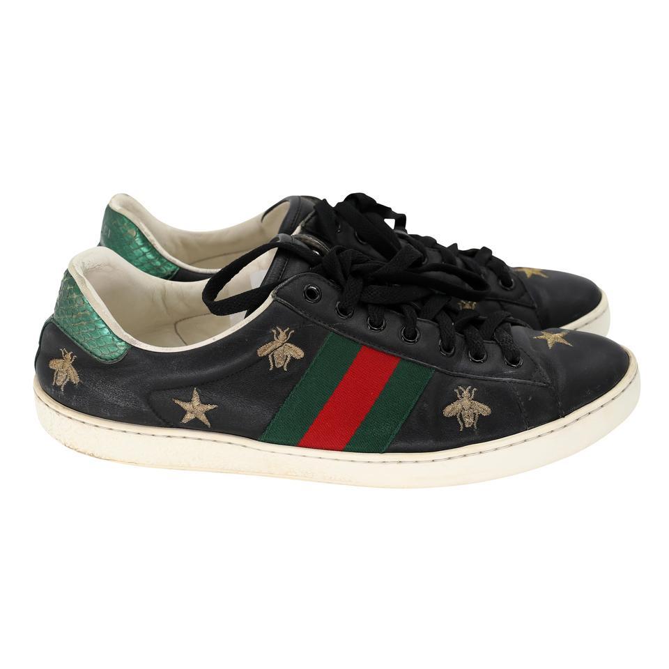 Black Gucci Ace Bees and Stars sz 9.5 Embroidered Low-top Men Sneakers GG-S0805P-0005 For Sale