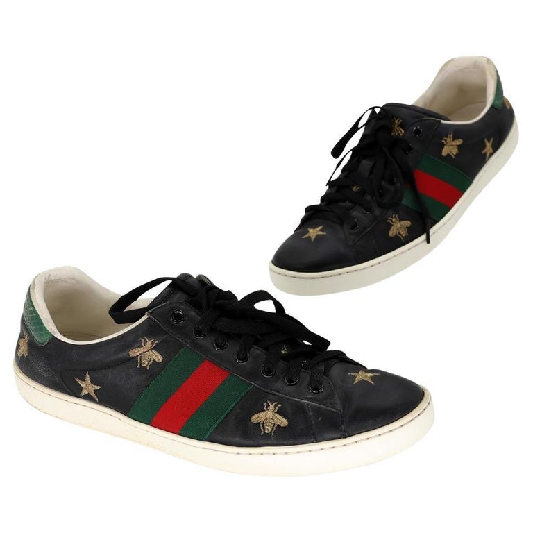 Gucci Ace Bee Striped Leather Sneakers
