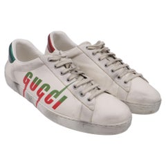 Gucci Ace Blade Distressed Sneakers in White Leather