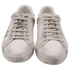Gucci Ace Blade Distressed Sneakers in White Leather
