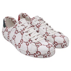 Gucci Ace GG Print Low Top Sneakers in White Leather