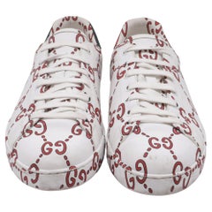 Gucci Ace GG Print Low Top Sneakers in White Leather
