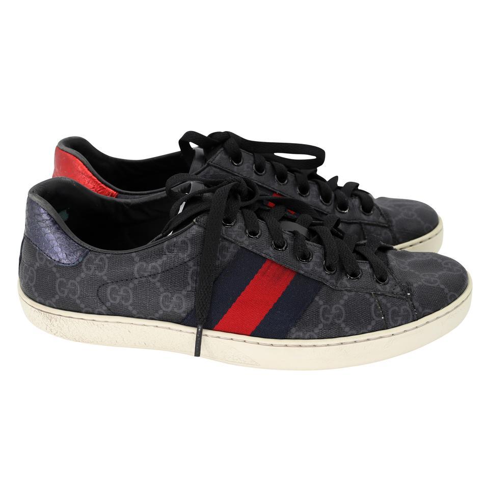 Black Gucci Ace GG Supreme Sz 7 Leather Low Top Men's Sneakers GG-S0805P-0003 For Sale