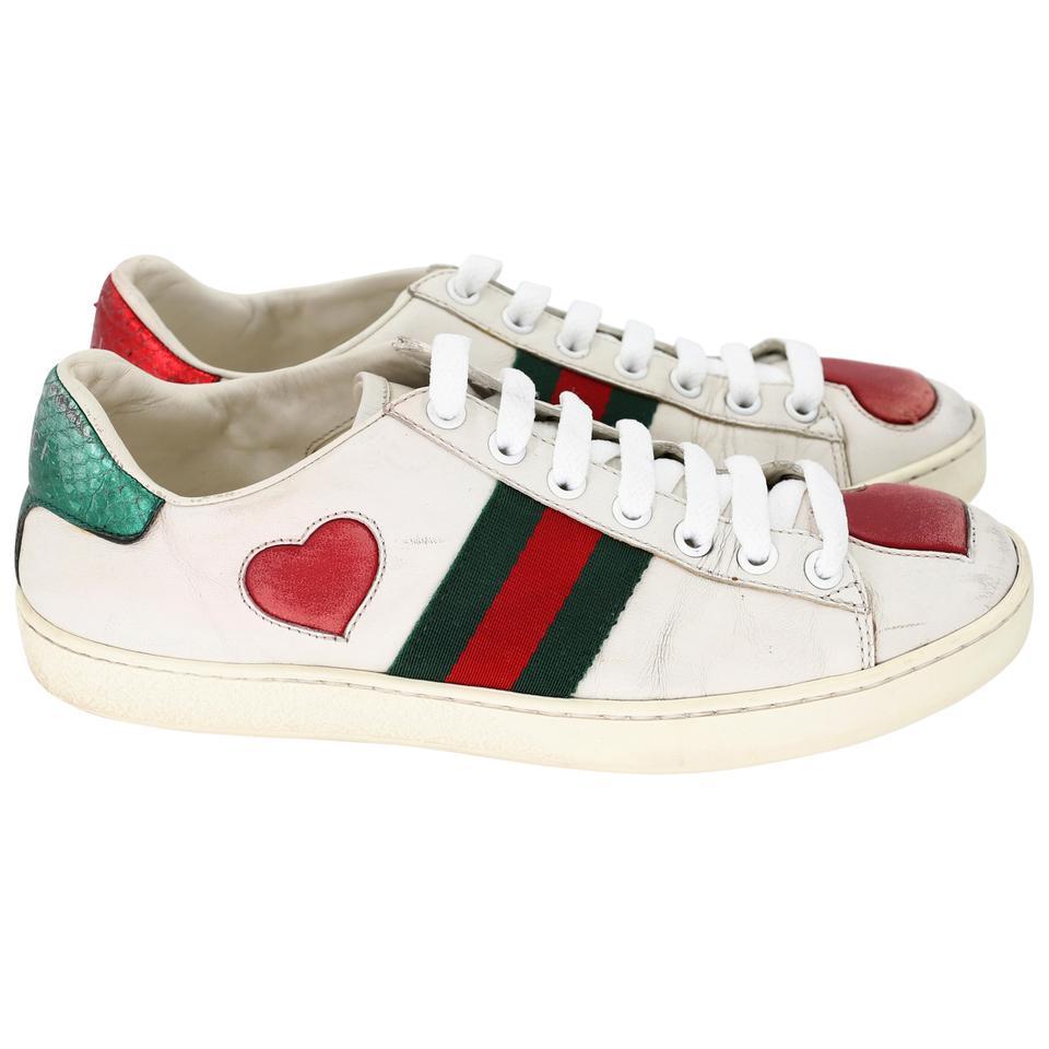 Beige Gucci Ace Heart Embellished 35.5 Leather Low Top Trainer Sneakers GG-S0805P-0006 For Sale