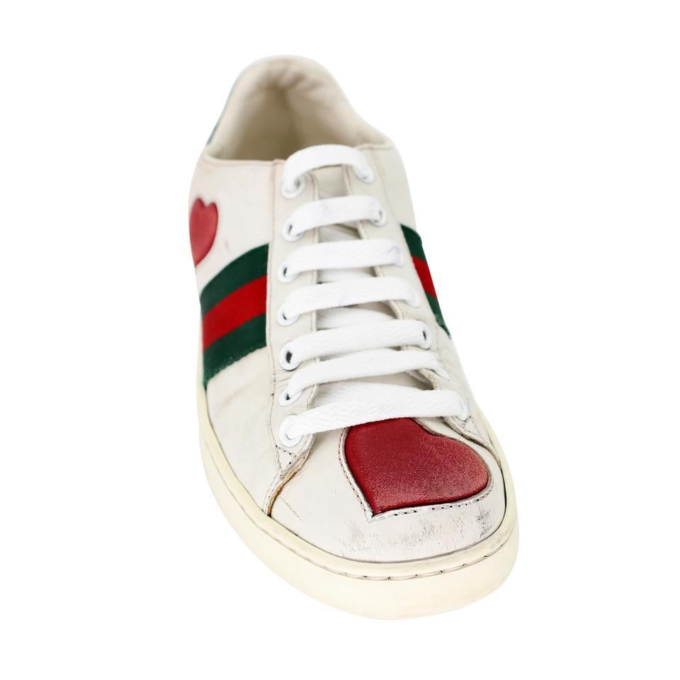 Men's Gucci Ace Heart Embellished 35.5 Leather Low Top Trainer Sneakers GG-S0805P-0006 For Sale