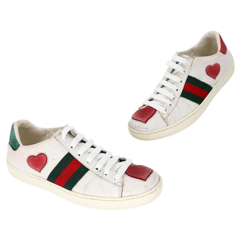 Gucci Ace Heart Embellished 35.5 Leather Low Top Trainer Sneakers  GG-S0805P-0006 For Sale at 1stDibs