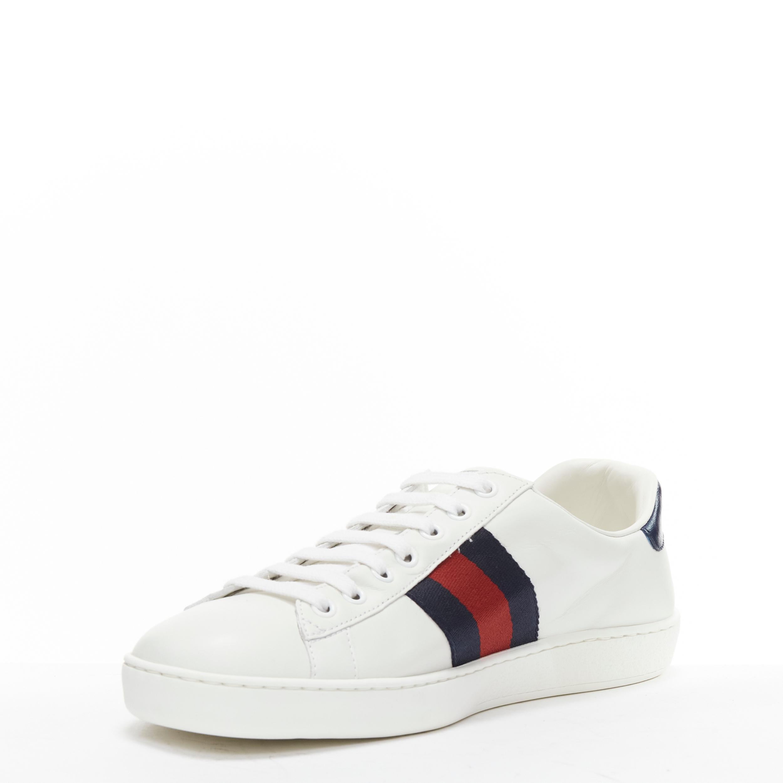 Men's GUCCI Ace Loved gold embroidered blue red web leather sneakers UK7 EU41 For Sale