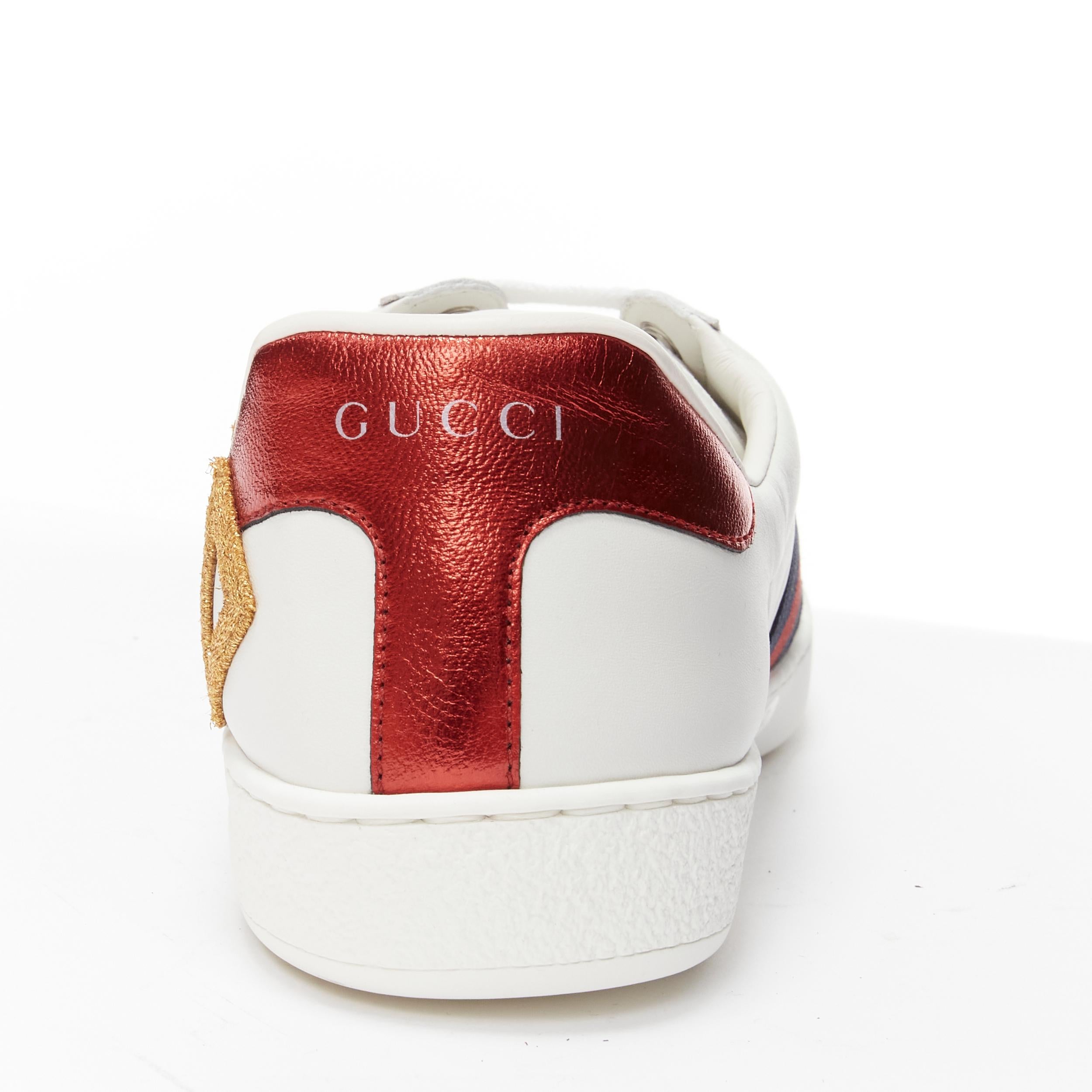 GUCCI Ace Loved gold embroidered blue red web leather sneakers UK7 EU41 For Sale 2