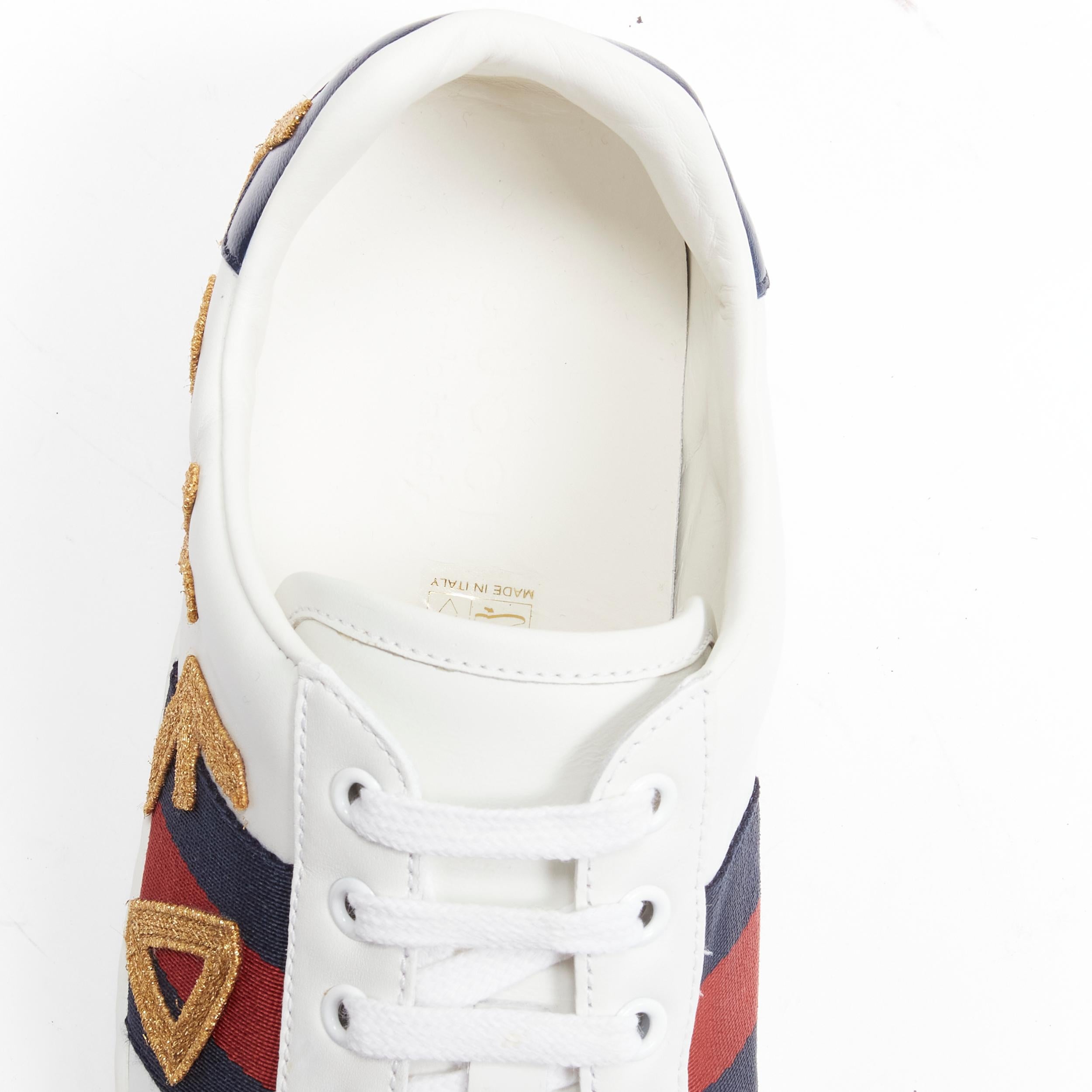 GUCCI Ace Loved gold embroidered blue red web leather sneakers UK7 EU41 For Sale 4