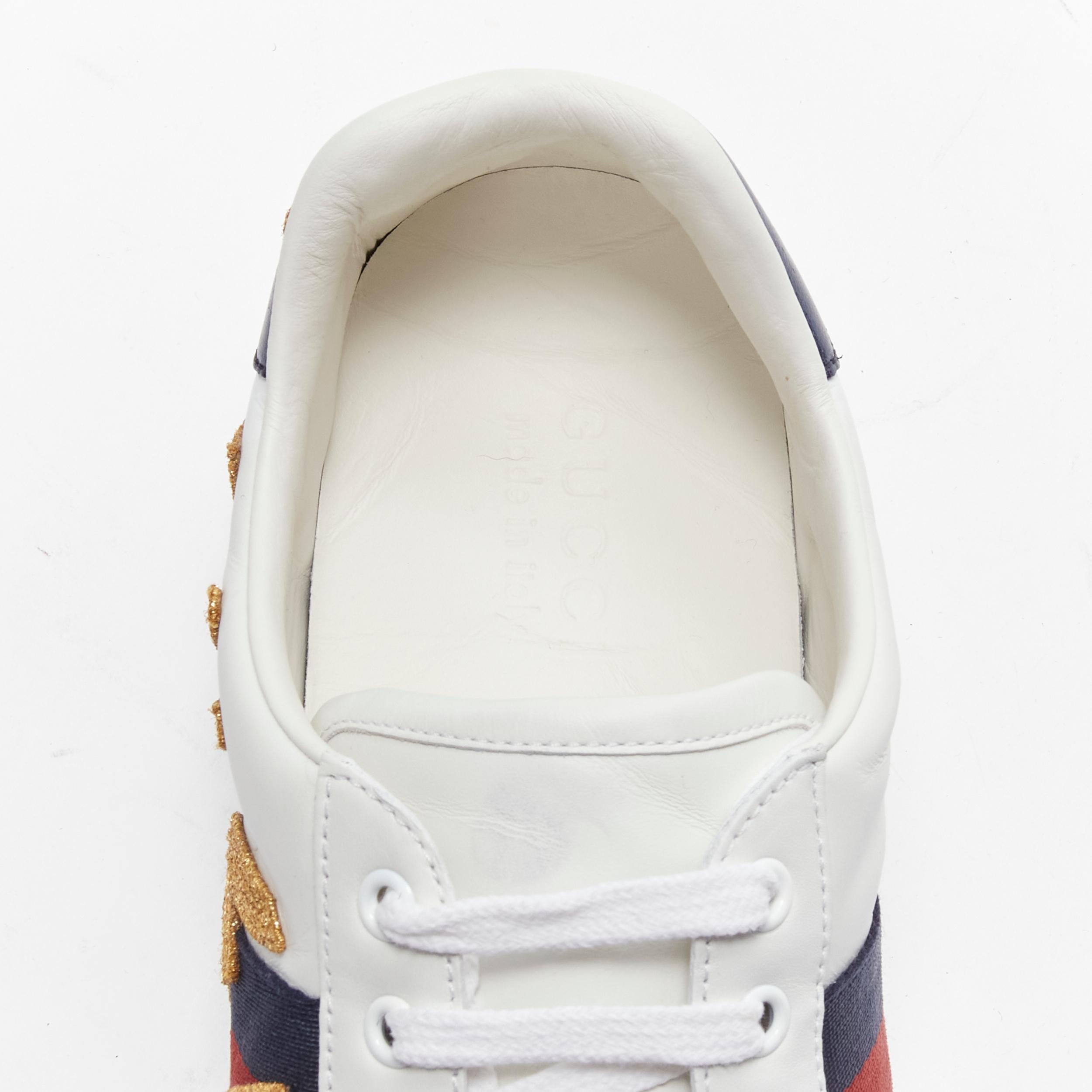 GUCCI Ace Loved gold embroidered blue red web leather sneakers UK8.5 EU42.5 For Sale 4