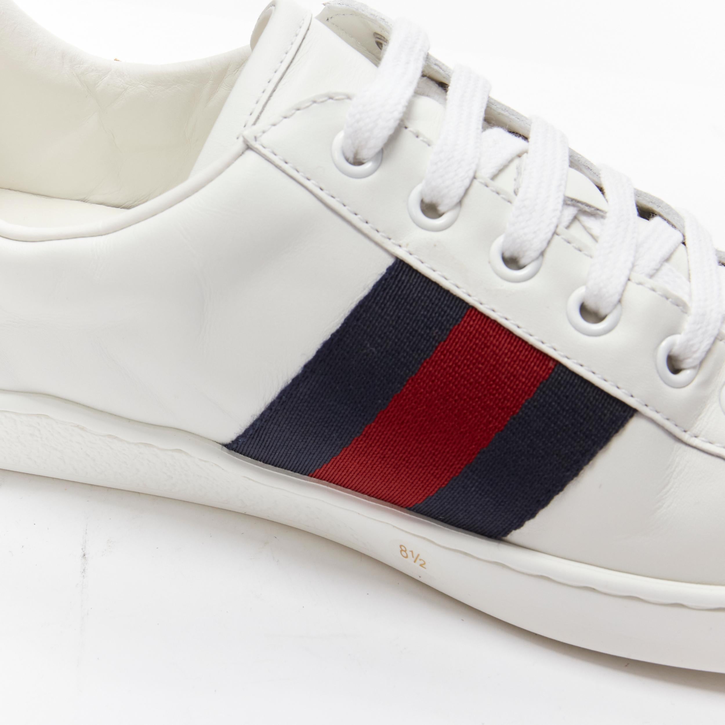 GUCCI Ace Loved gold embroidered blue red web leather sneakers UK8.5 EU42.5 For Sale 2