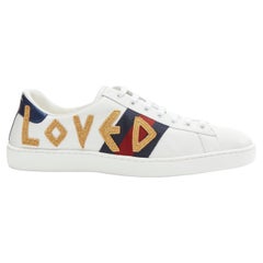 Chaussures de sport Gucci Ace Loved en cuir bleu et rouge avec broderie dorée taille UK8,5 EU42,5