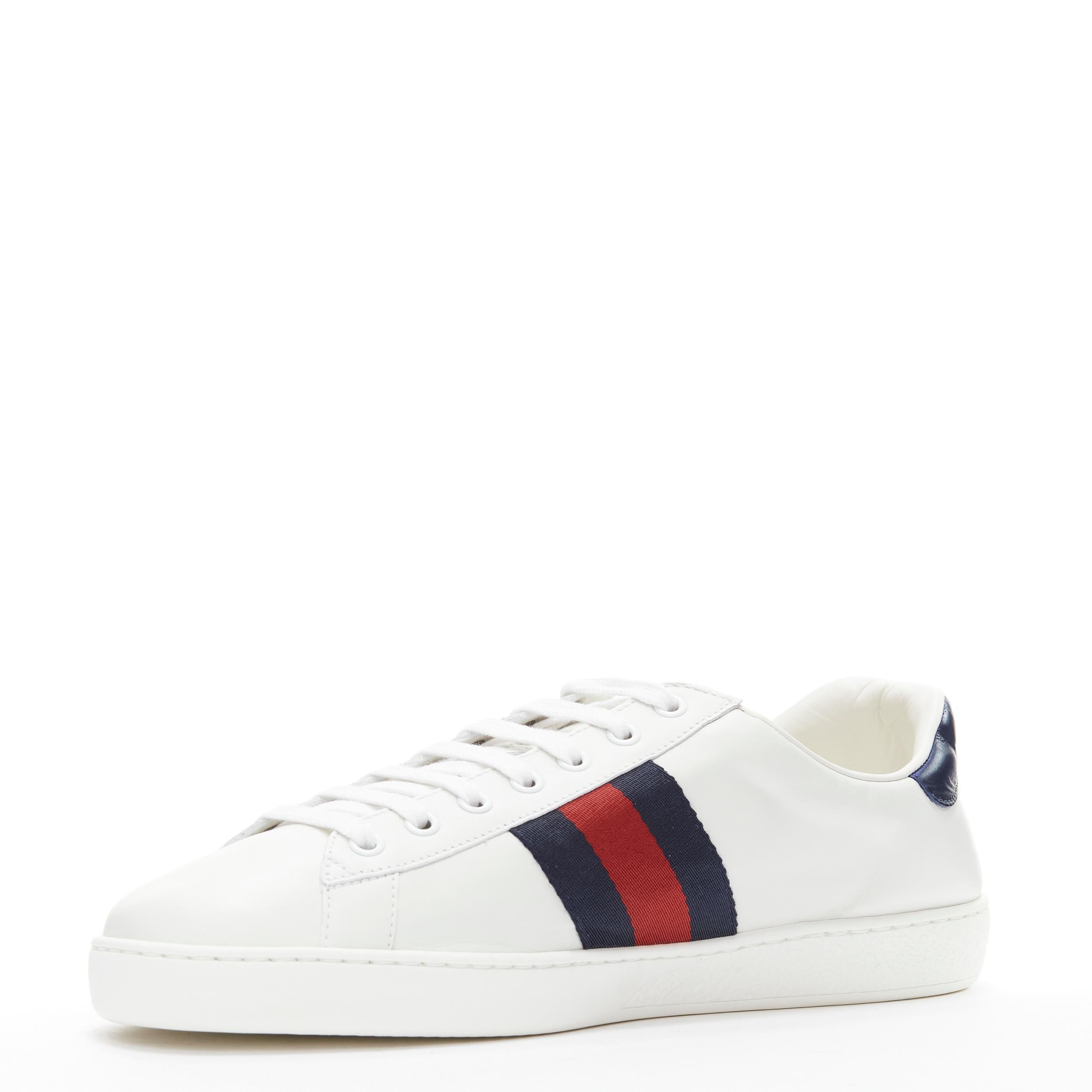 GUCCI Ace Loved gold letter patchwork white navy red web sneaker UK9 EU43 In Good Condition For Sale In Hong Kong, NT