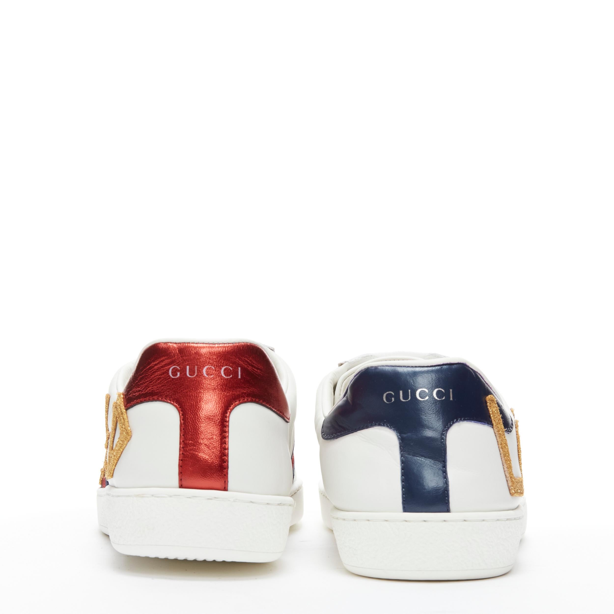 Men's GUCCI Ace Loved gold letter patchwork white navy red web sneaker UK9 EU43 For Sale
