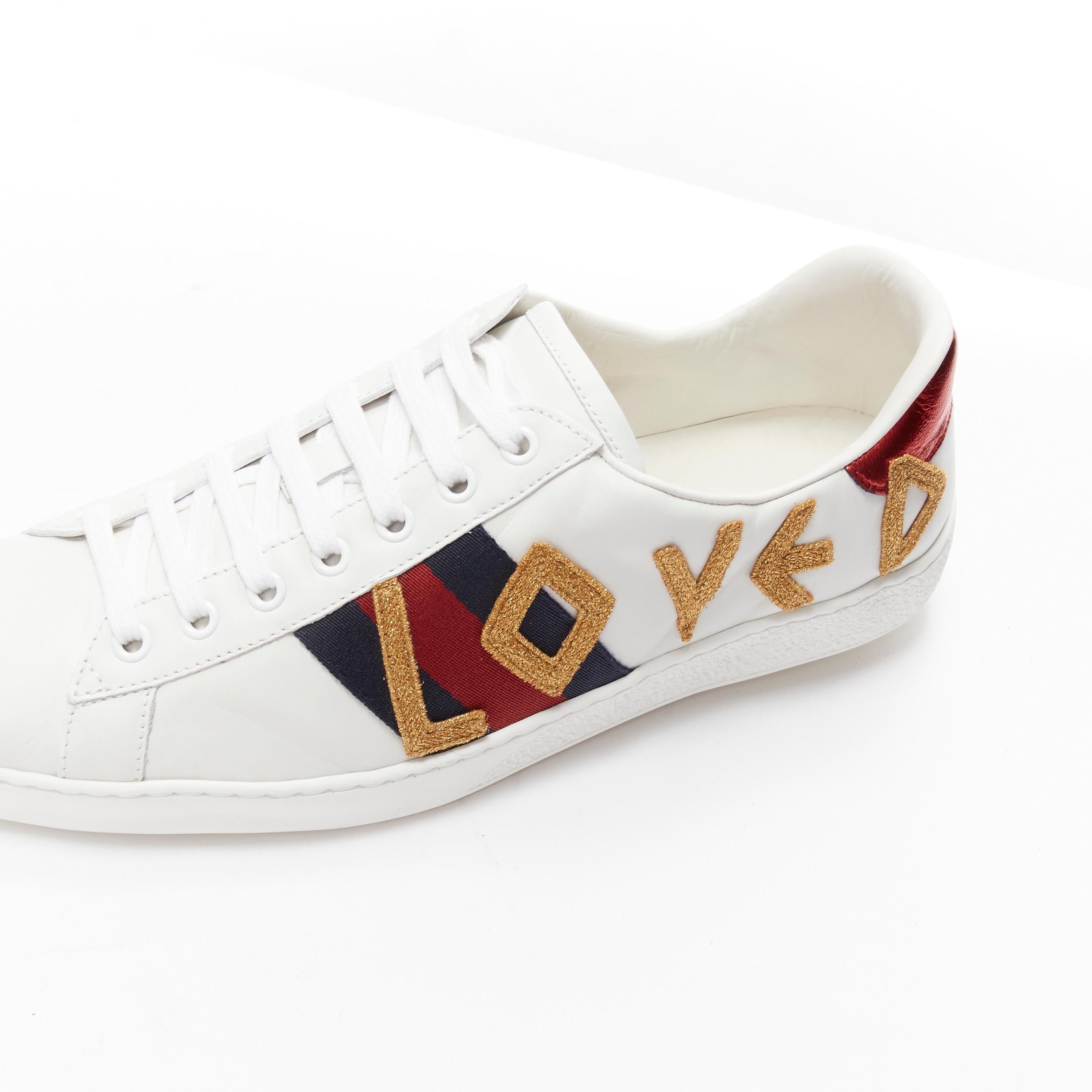 GUCCI Ace Loved gold letter patchwork white navy red web sneaker UK9 EU43 For Sale 2