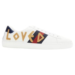 GUCCI Ace Loved lettera oro patchwork bianco navy rosso web sneaker UK9 EU43