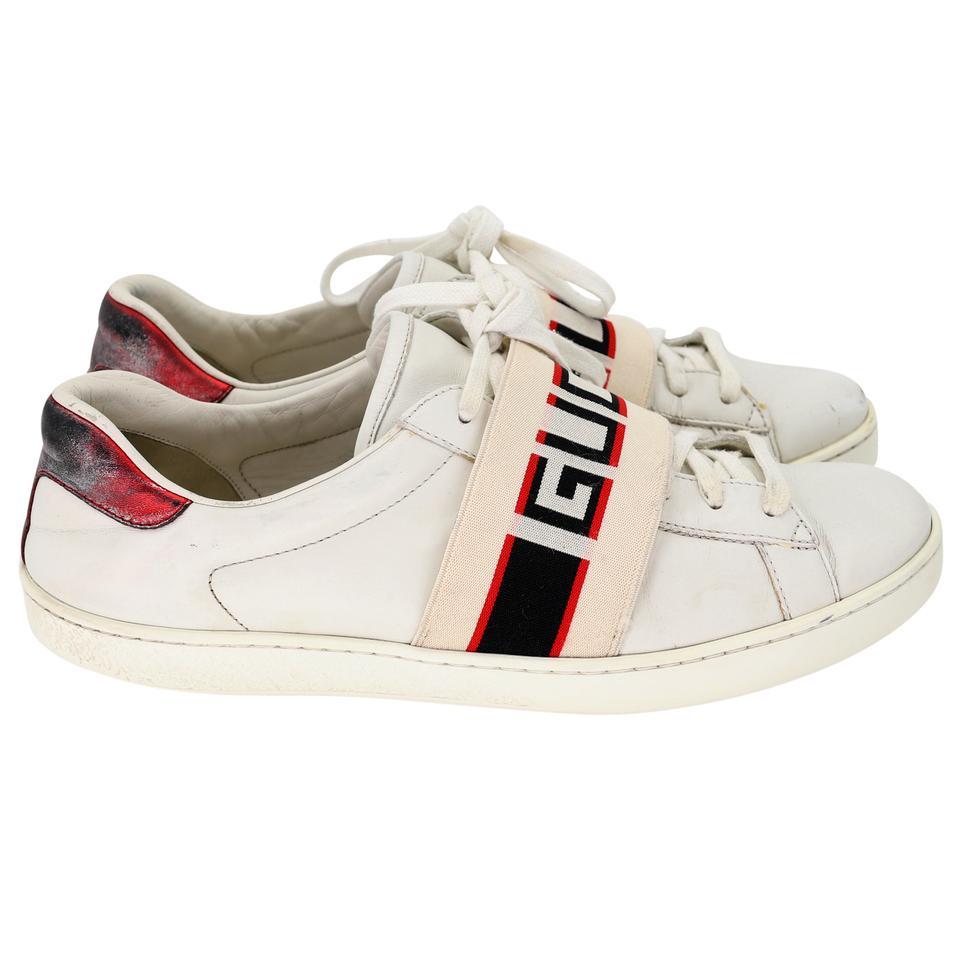 Beige Gucci Ace Retro 80's Stripe 9 Leather Low Top Men's Sneakers GG-S0805P-0007