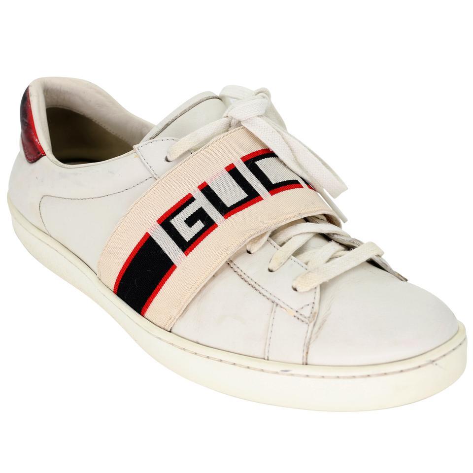 Gucci Ace Retro 80's Stripe 9 Leather Low Top Men's Sneakers GG-S0805P-0007 In Good Condition For Sale In Downey, CA