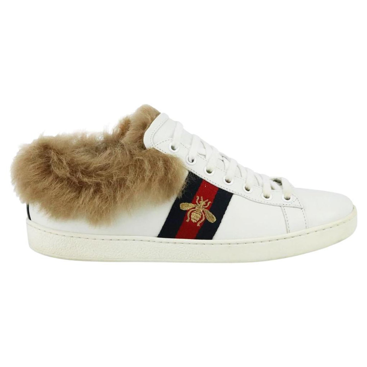 Gucci Ace Shearing Embroidered Leather Sneakers EU 38 UK 5 US 8 For at 1stDibs