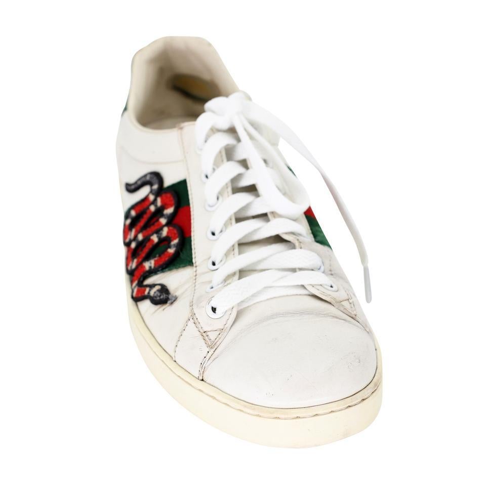 Gucci Ace Snake Embroidered 8.5 Leather Low-top Men's Sneakers GG-S0805P-0008 In Good Condition For Sale In Downey, CA