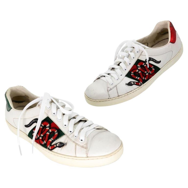 Gucci Ace Snake Embroidered 8.5 Leather Low-top Men's Sneakers  GG-S0805P-0008 For Sale at 1stDibs