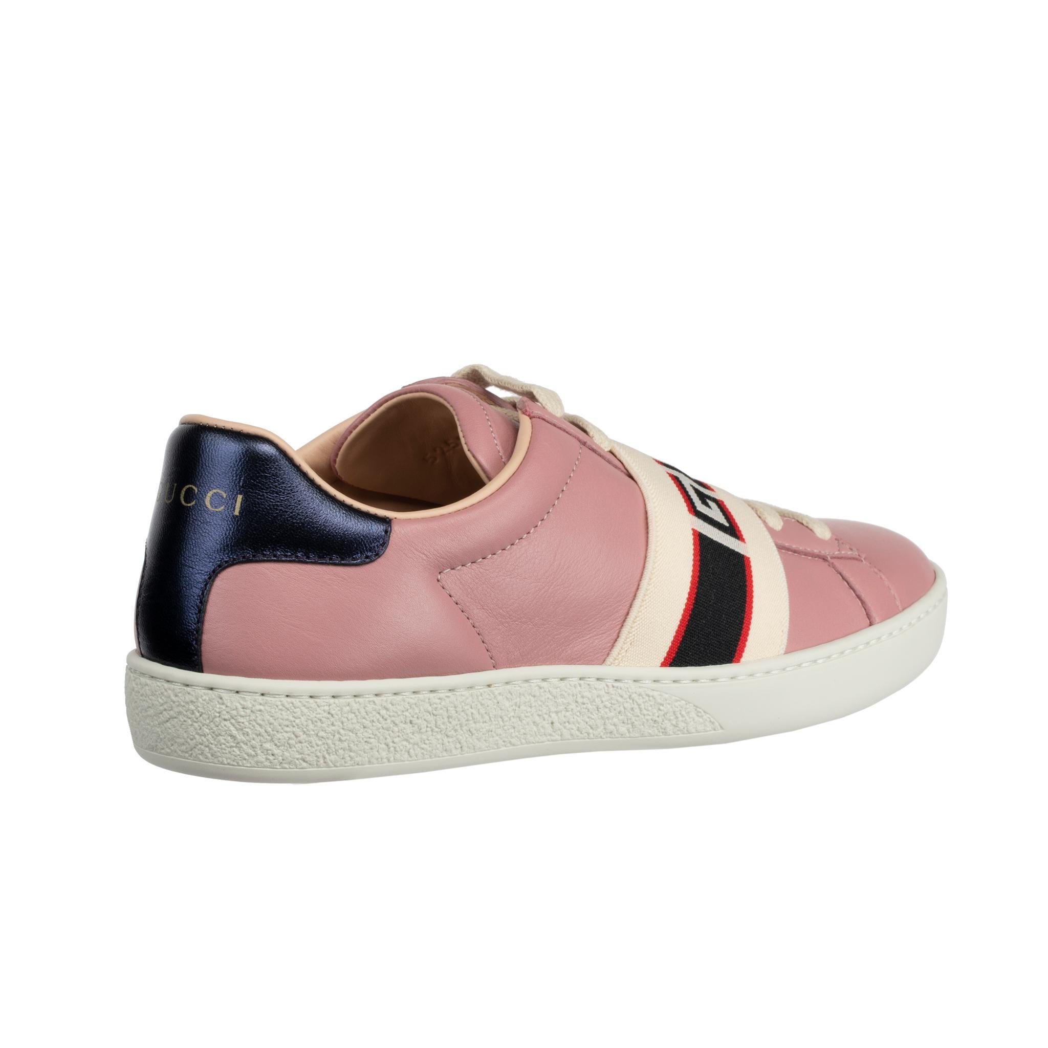 Gucci Ace Sneaker Dusty Pink & Metallic Blue 35 IT In New Condition For Sale In DOUBLE BAY, NSW