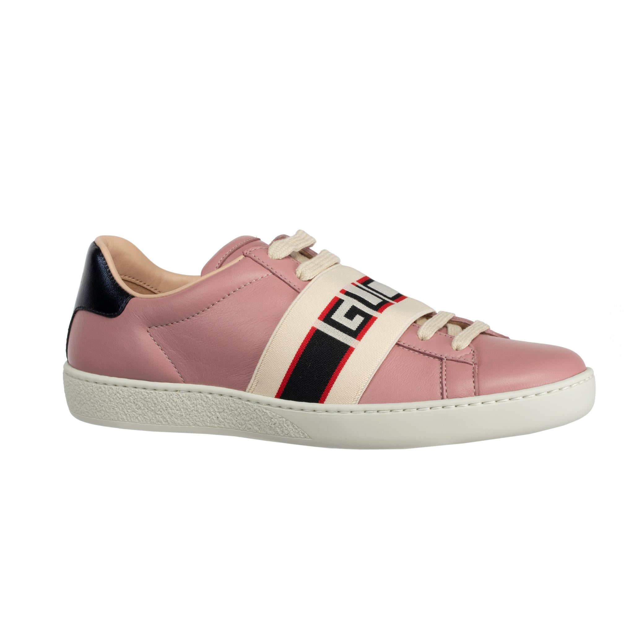 Women's Gucci Ace Sneaker Dusty Pink & Metallic Blue 35 IT For Sale