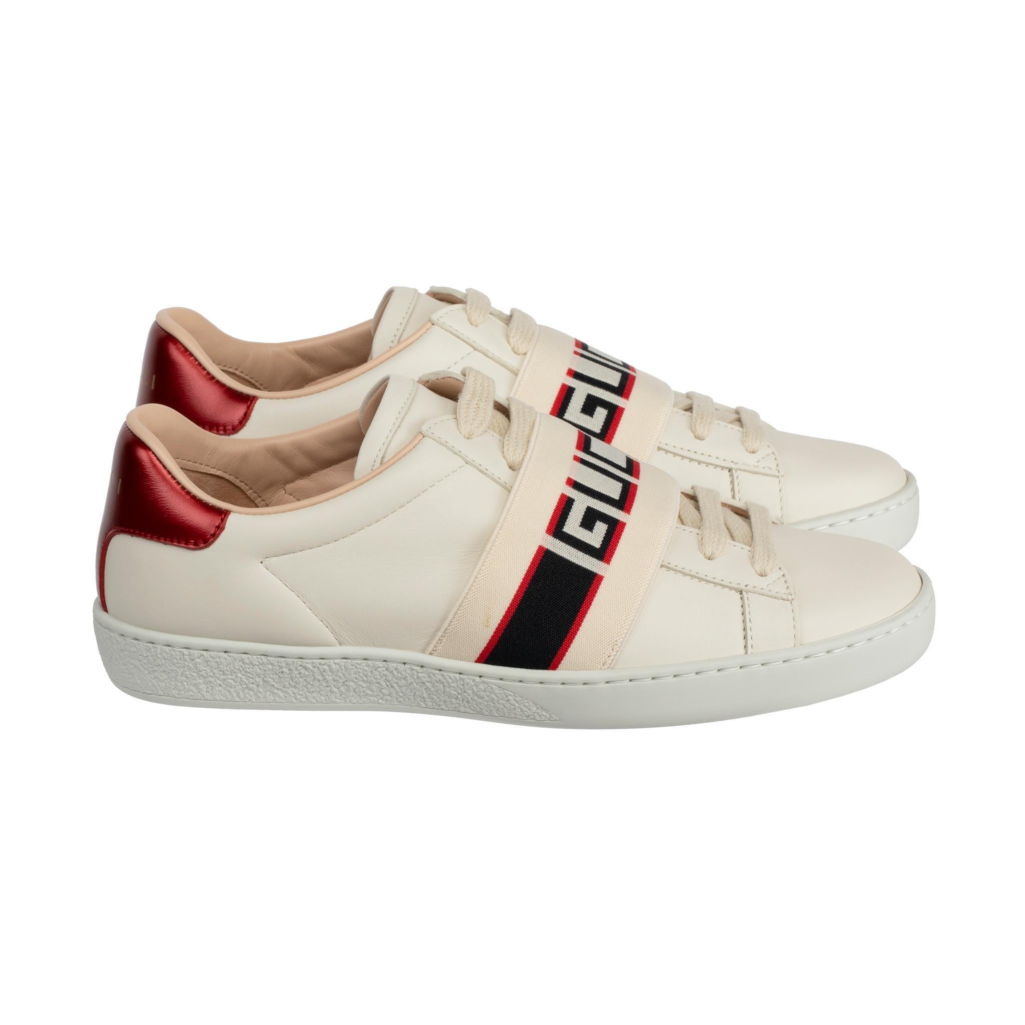 Gucci Ace Sneaker Off-White & Metallic Red 35.5 IT Neuf - En vente à Sydney, New South Wales